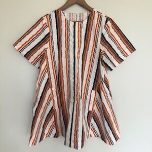 NWT Maeve  Emmy Short Sleeve Wavy Stripe Swing Mini Dress  With Pockets